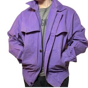 Vintage 90s Wrangler Brushpopper Purple Zip Up Bomber Jacket Lined Mens XL